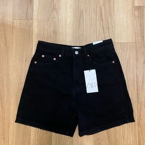 Zara Women's Black Denim Regular Bermuda Shorts